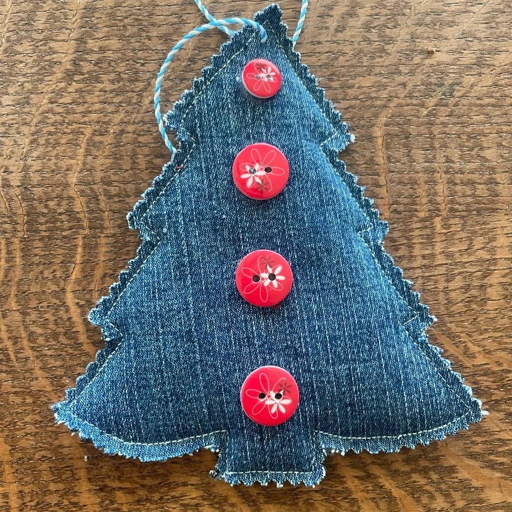Denim Christmas Ornaments Set - 6 Blue and Red. New. - Picture 4 of 7